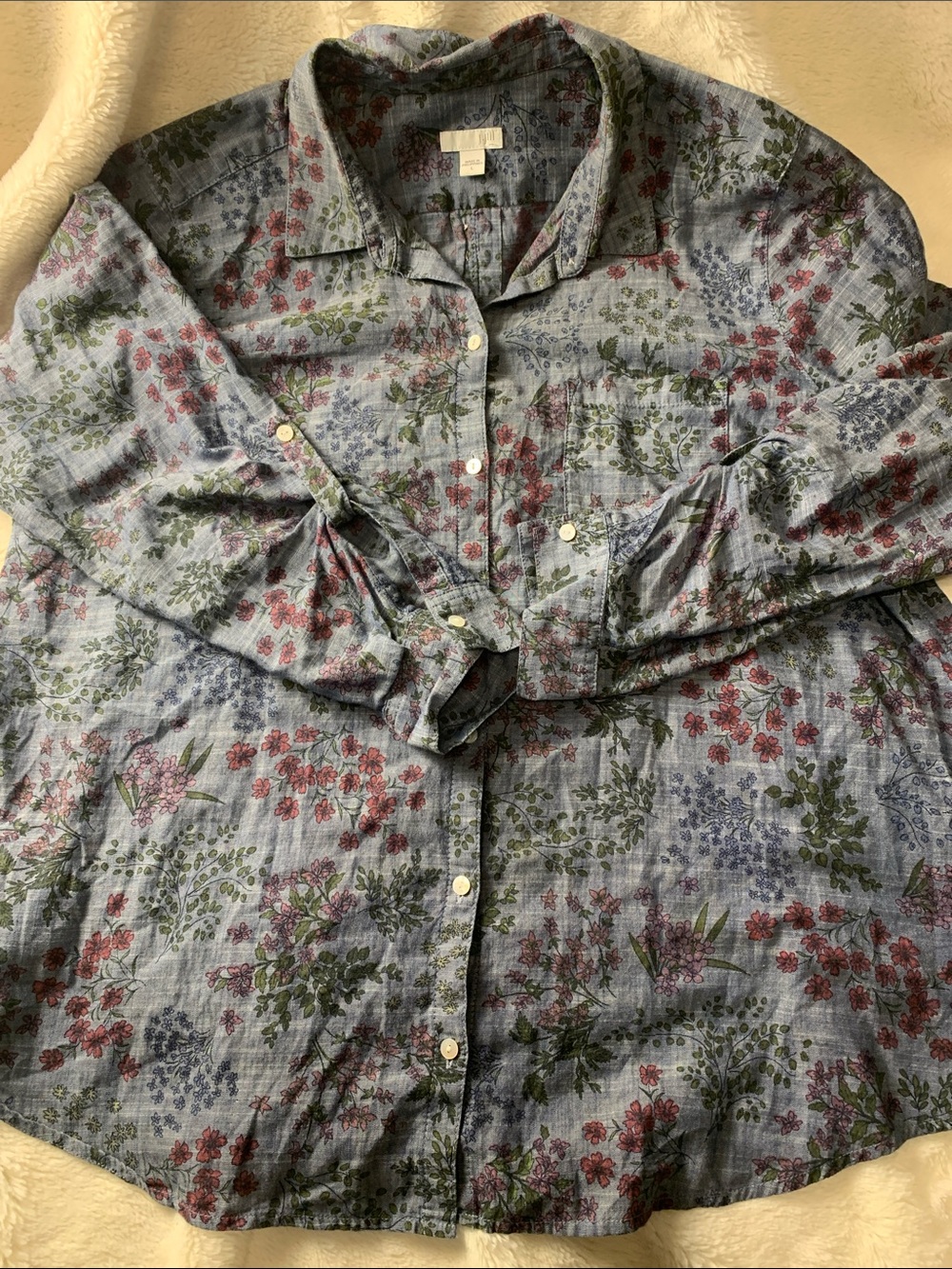 J. Jill Blue Floral Button-Up Blouse